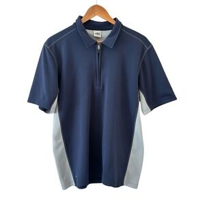 Alo Cool Fit Performance Polo Shirt Mens L Blue Gray Short Sleeve 1/4 Zip Golf